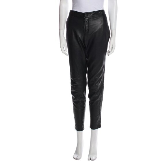 Vince Pants - Vince Womens Black Leather Flat Front Pockets Skinny Leg Casual Pants Size 6